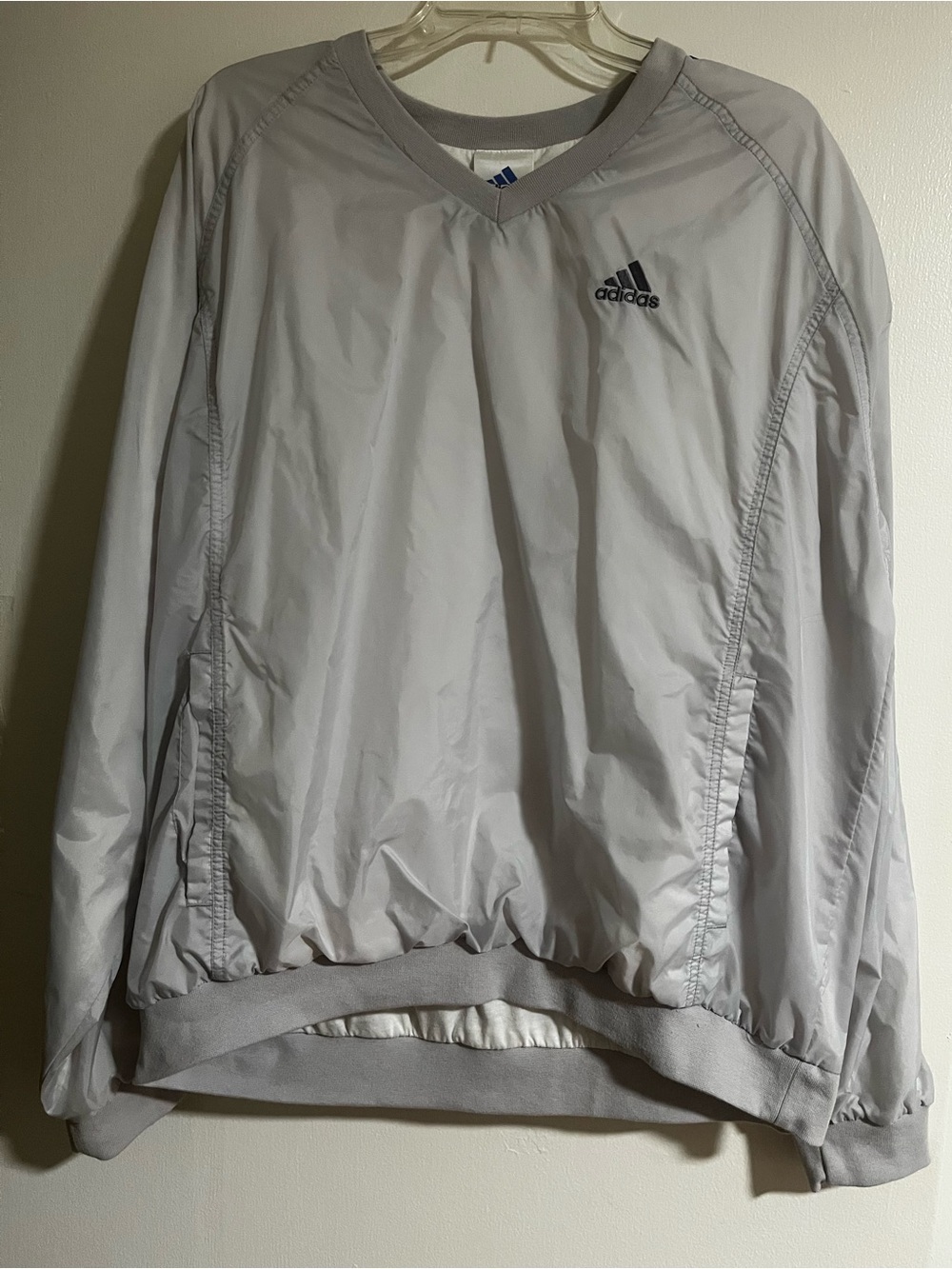 adidas Light Gray V-Neck Pullover Windbreaker w/pockets